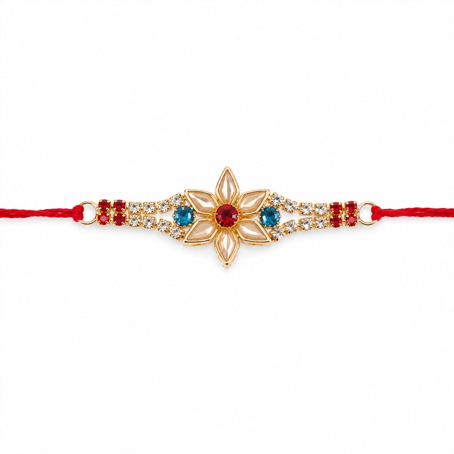 Star-Shaped Kundan Rakhi with Pearls & Red Stone