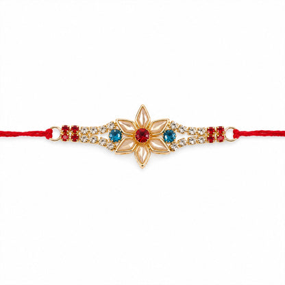 Star-Shaped Kundan Rakhi with Pearls & Red Stone