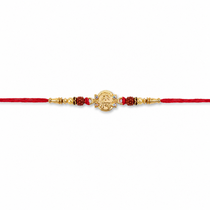 Golden Shiv Mantra Rakhi with Rudraksha Beads