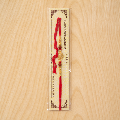 Golden Shiv Mantra Rakhi with Rudraksha Beads