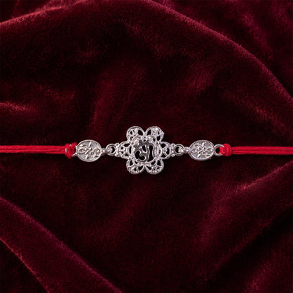 Silver-Tone Floral Rakhi with Coin Accents