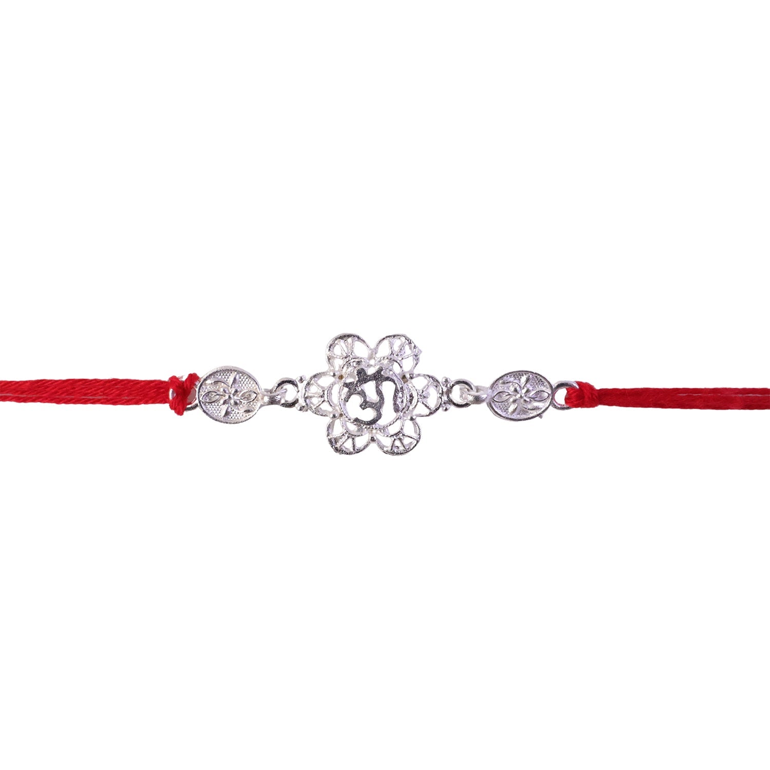 Silver-Tone Floral Rakhi with Coin Accents