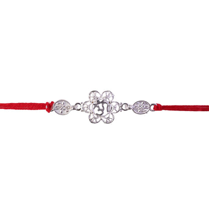 Silver-Tone Floral Rakhi with Coin Accents