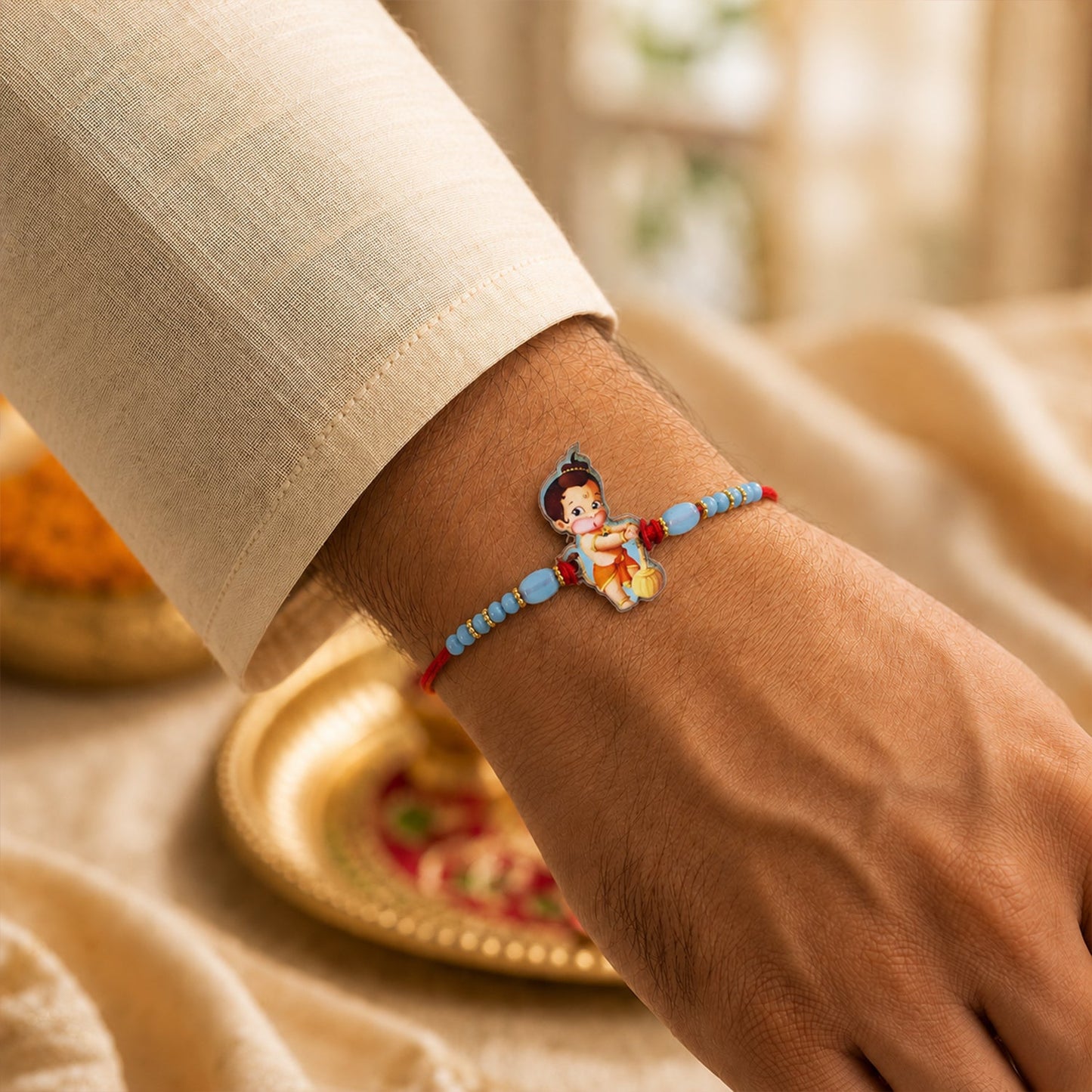 Kids Bal Hanuman Cartoon Rakhi with Blue Beads