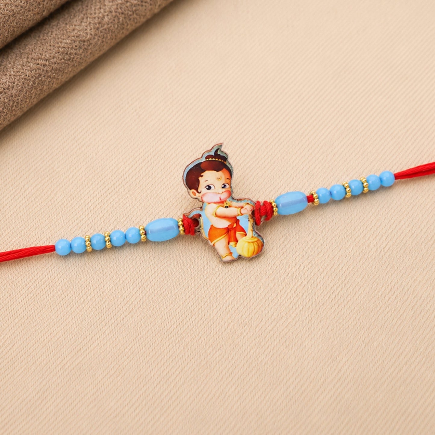 Kids Bal Hanuman Cartoon Rakhi with Blue Beads