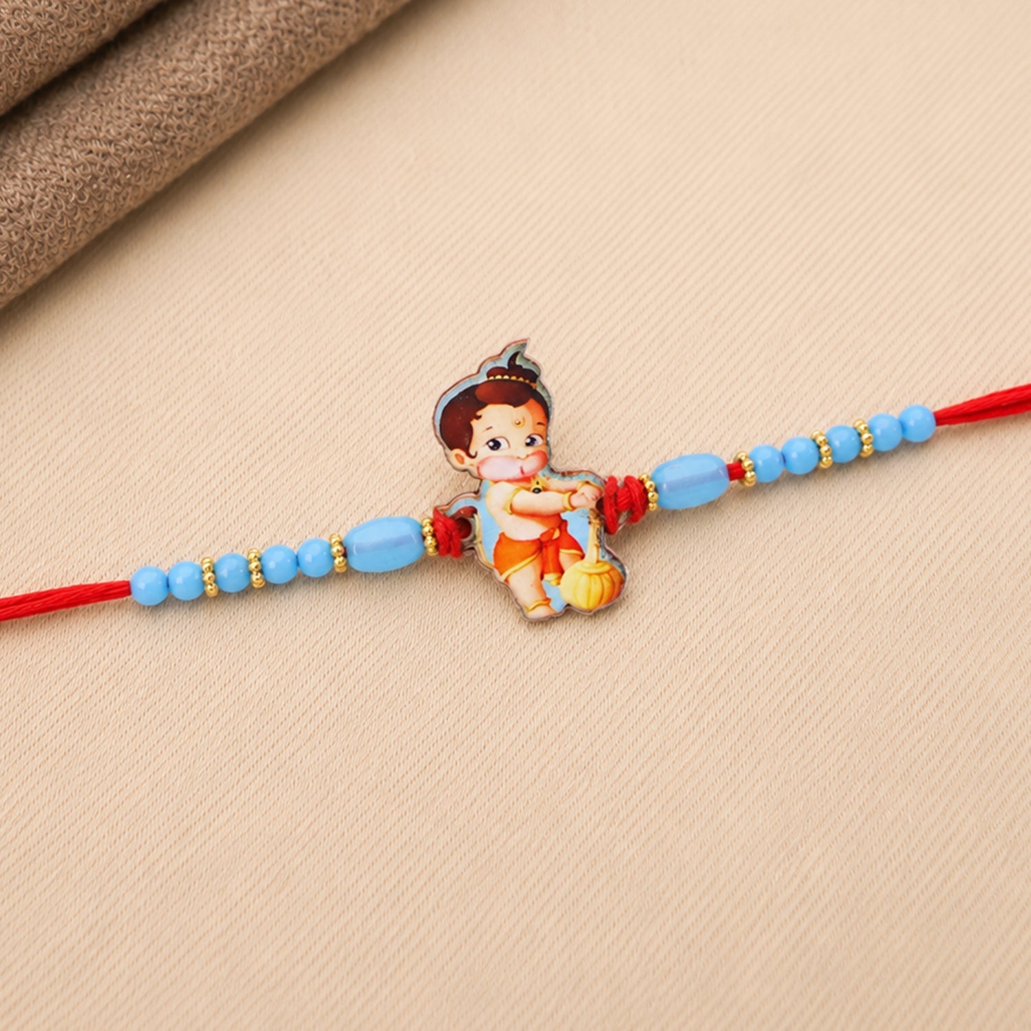 Kids Bal Hanuman Cartoon Rakhi with Blue Beads