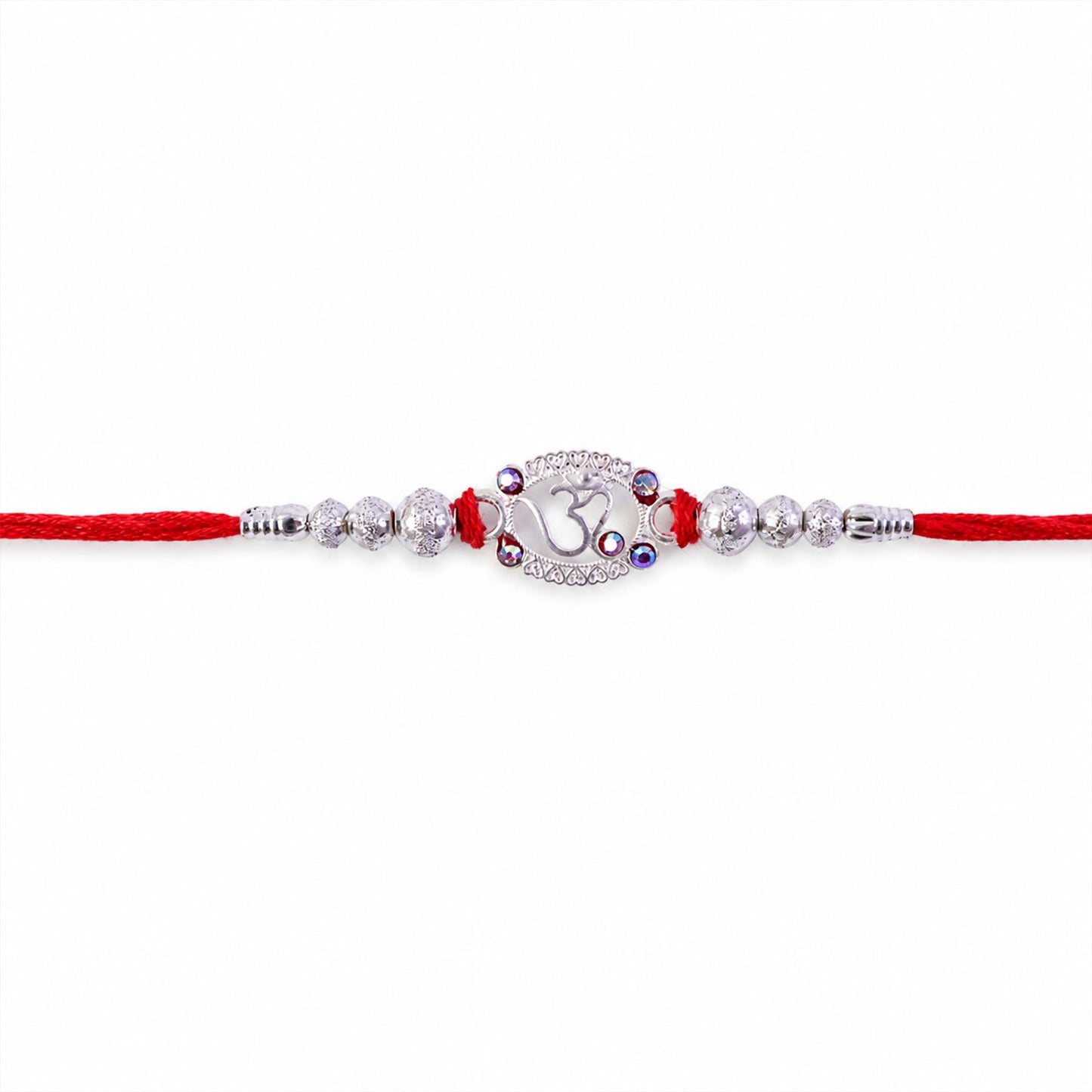 Oxidised Silver Om (?) Rakhi with Crystal Beads