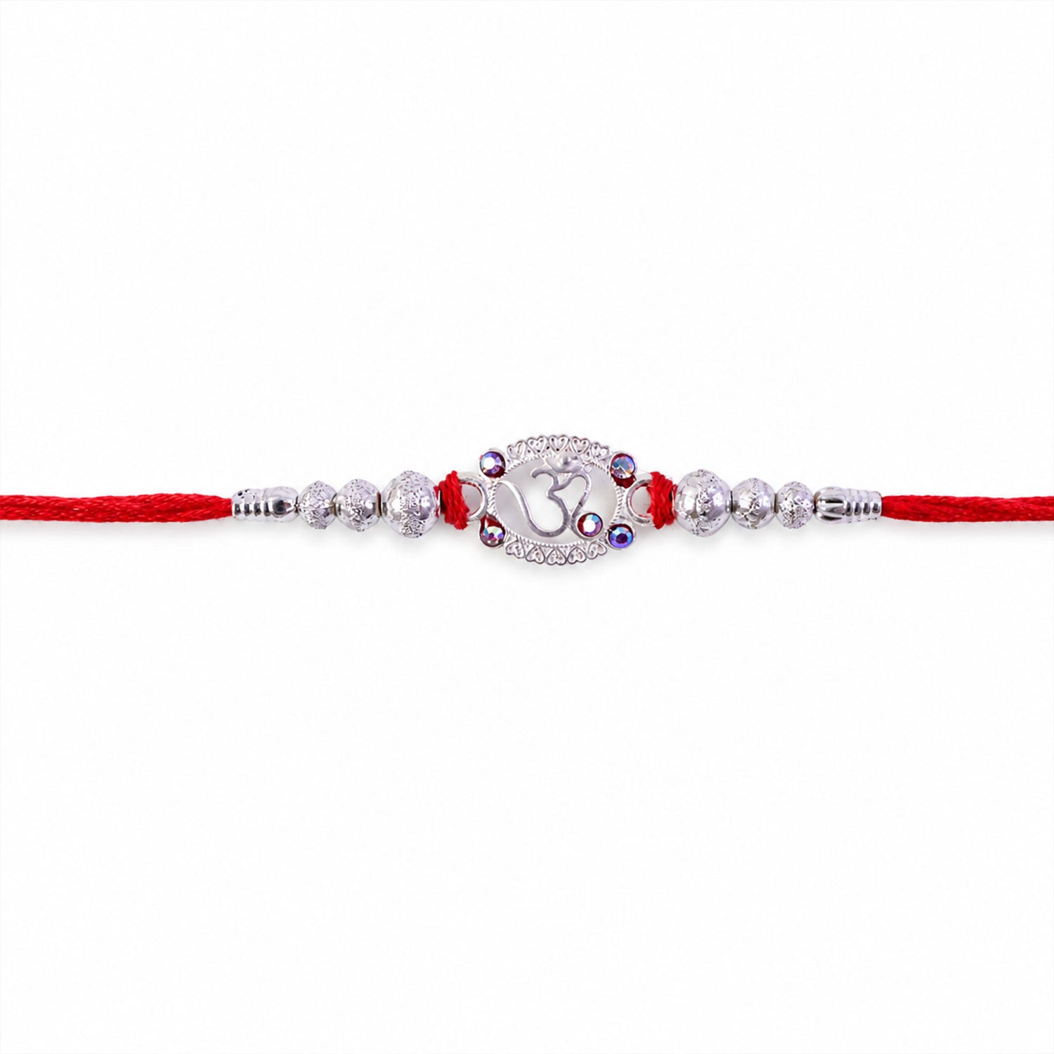 Oxidised Silver Om (?) Rakhi with Crystal Beads