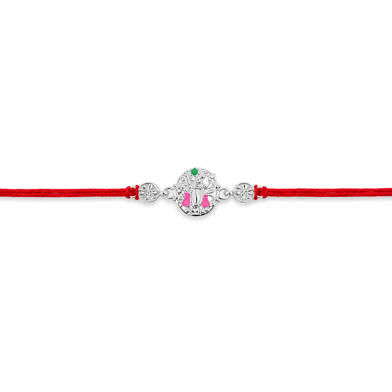 Silver Floral Meenakari Rakhi on Red Thread