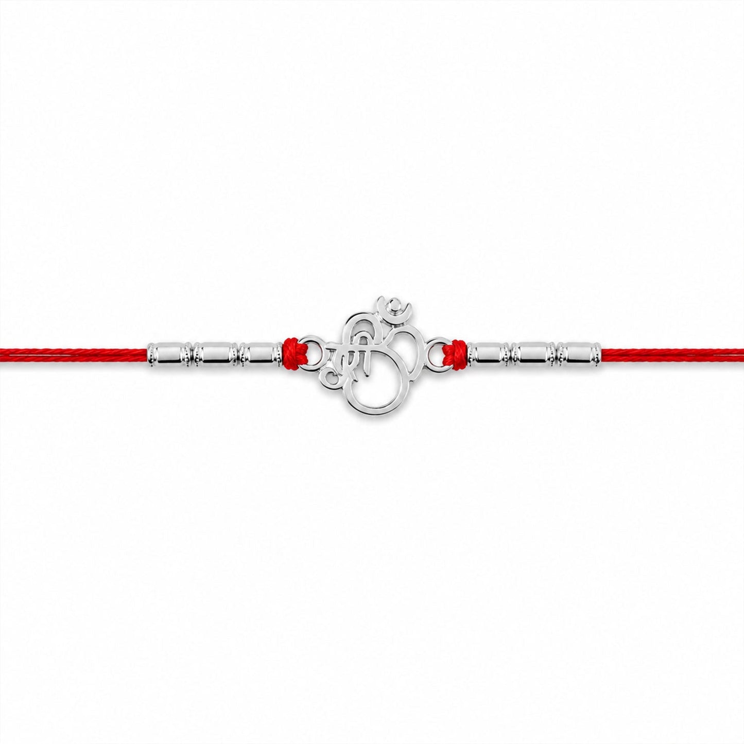 Silver Om (?) Rakhi with Textured Beads