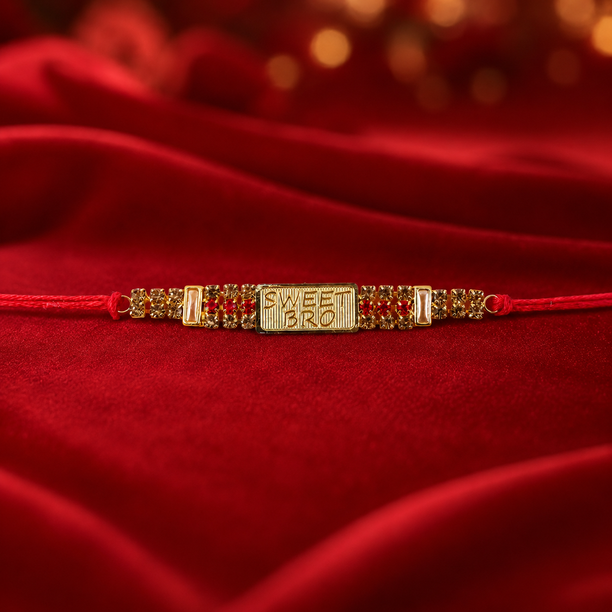 'Sweet Bro' Engraved Message Rakhi with Stones