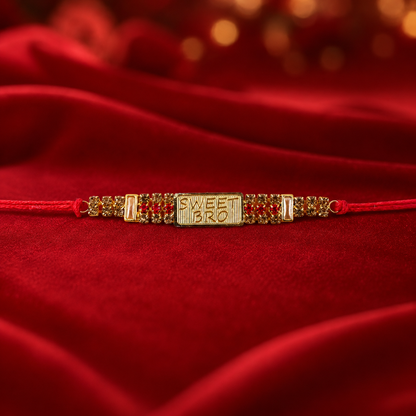 'Sweet Bro' Engraved Message Rakhi with Stones