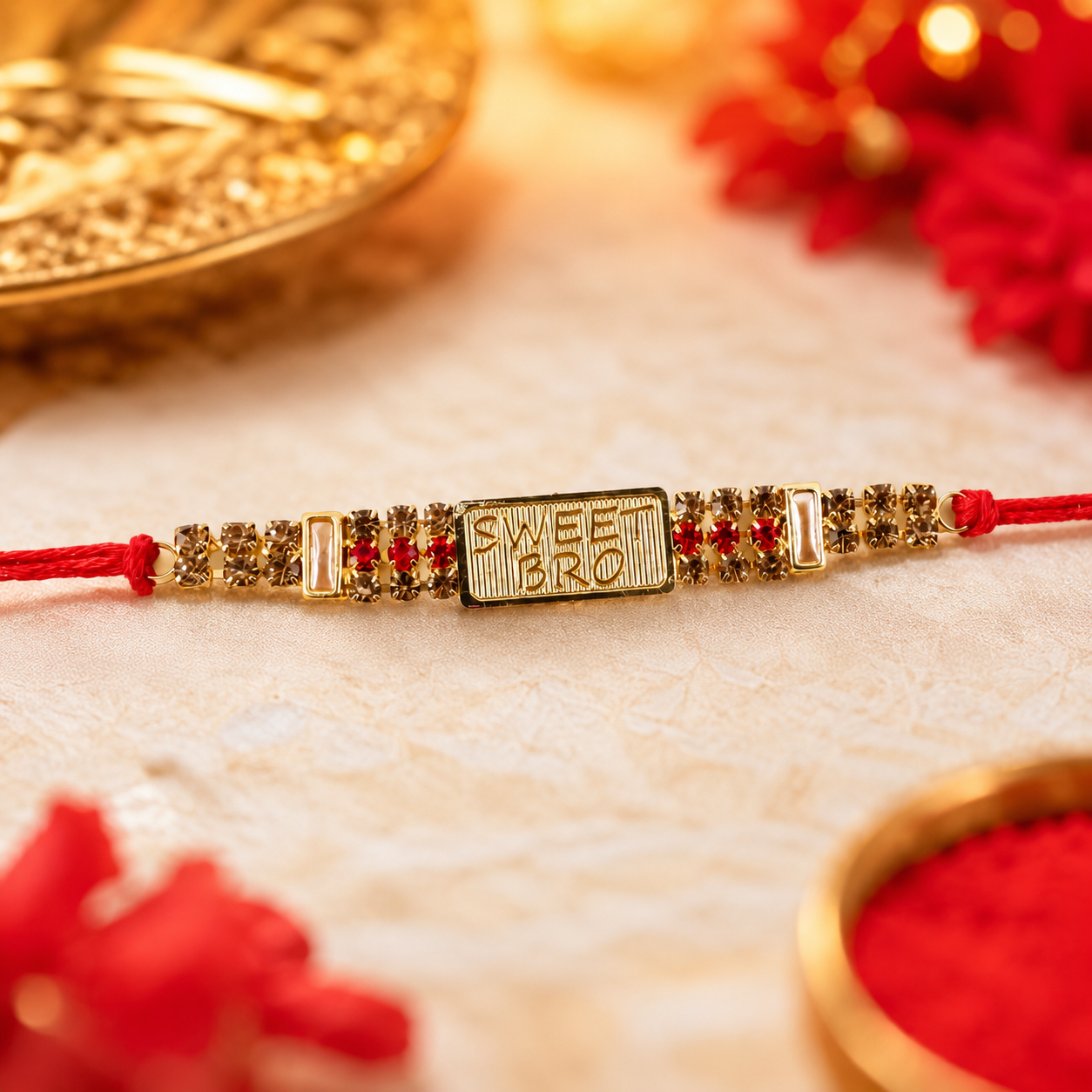 'Sweet Bro' Engraved Message Rakhi with Stones
