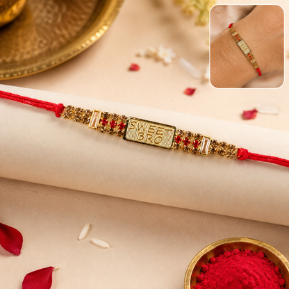 'Sweet Bro' Engraved Message Rakhi with Stones