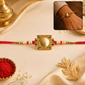 Golden Square Frame Pearls Rakhi – Elegant & Traditional Design