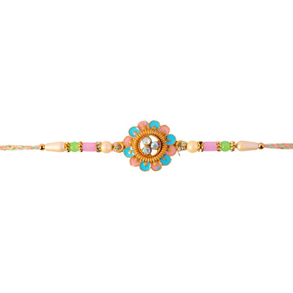 Blue & Pink Meenakari Floral Rakhi with AD Stones for Brother