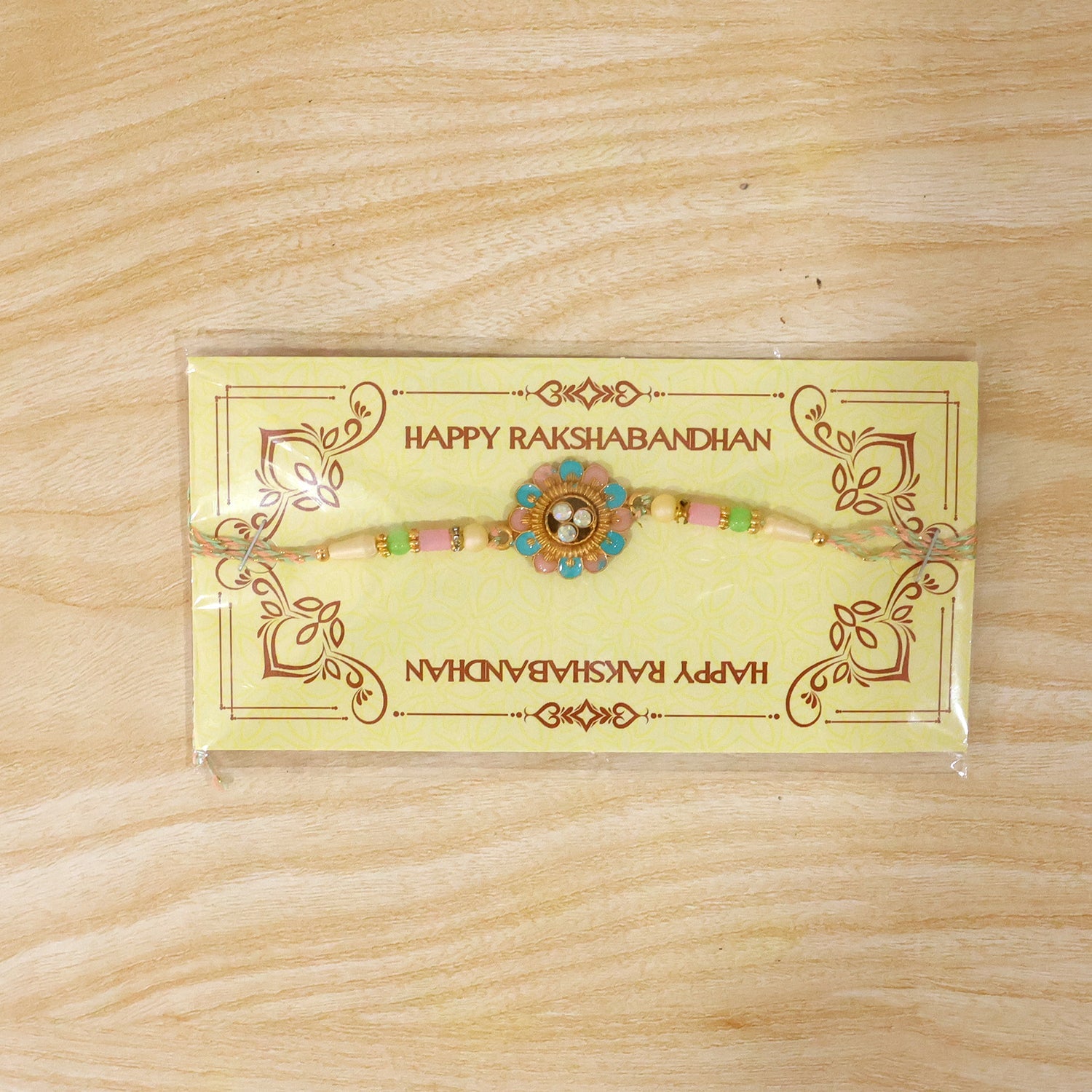 Blue & Pink Meenakari Floral Rakhi with AD Stones for Brother