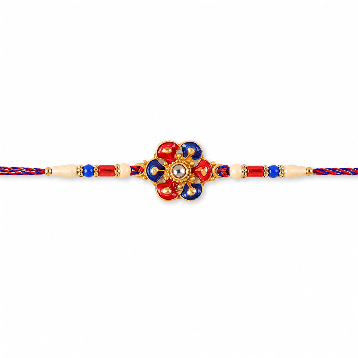 Designer Meenakari Flower Rakhi with Pearl Beads for Brother
