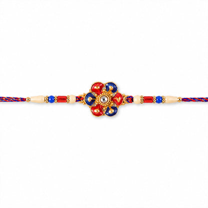 Designer Meenakari Flower Rakhi with Pearl Beads for Brother