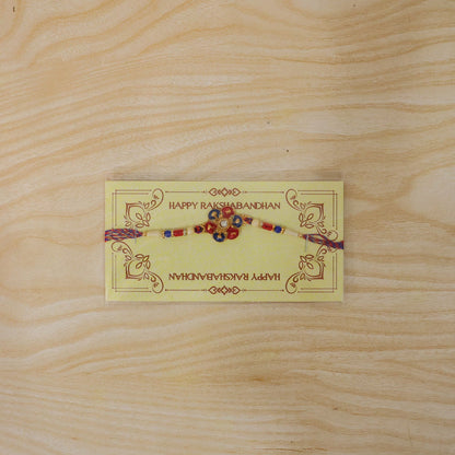 Designer Meenakari Flower Rakhi with Pearl Beads for Brother
