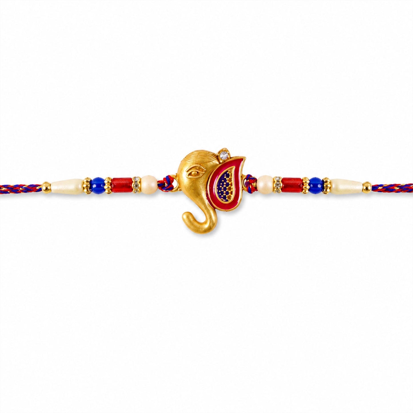 Golden Lord Ganesha Meenakari Rakhi with Beads for Brother