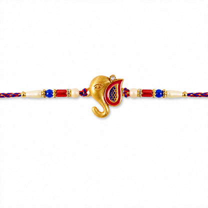 Golden Lord Ganesha Meenakari Rakhi with Beads for Brother