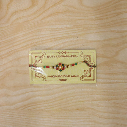 Red & Green Meenakari Kundan Floral Rakhi for Brother