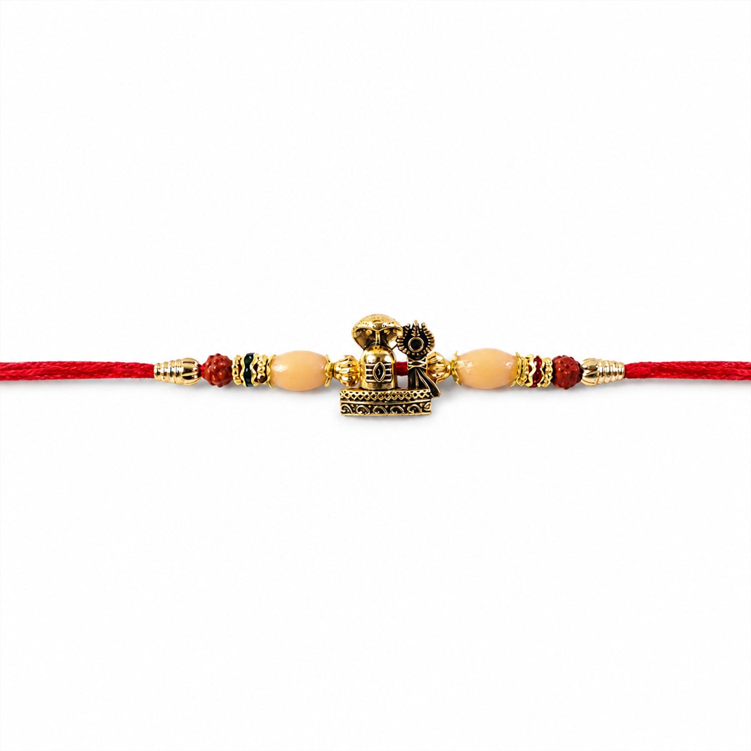 Antique Golden Shivling Rakhi with Beads for Brother