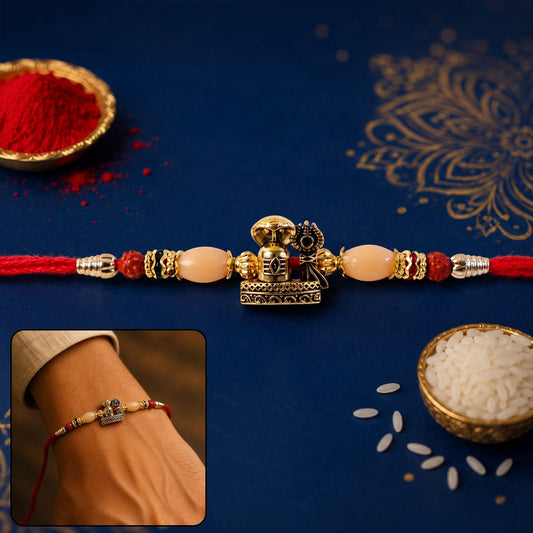 Antique Golden Shivling Rakhi with Beads for Brother