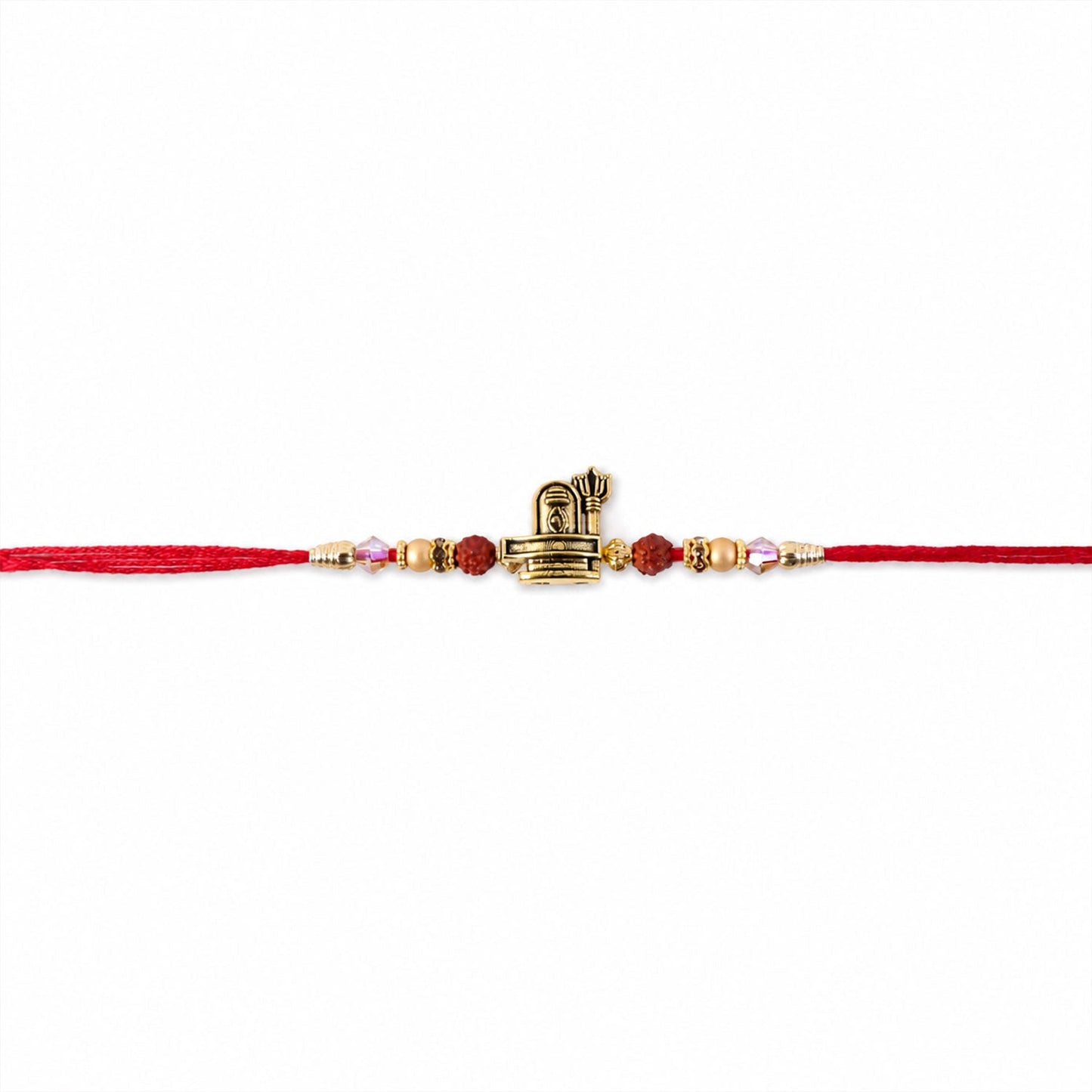 Antique Gold Shivling Trishul Rakhi with Rudraksha for Brother