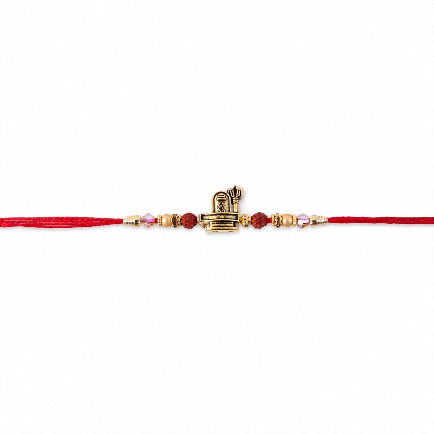 Antique Gold Shivling Trishul Rakhi with Rudraksha for Brother