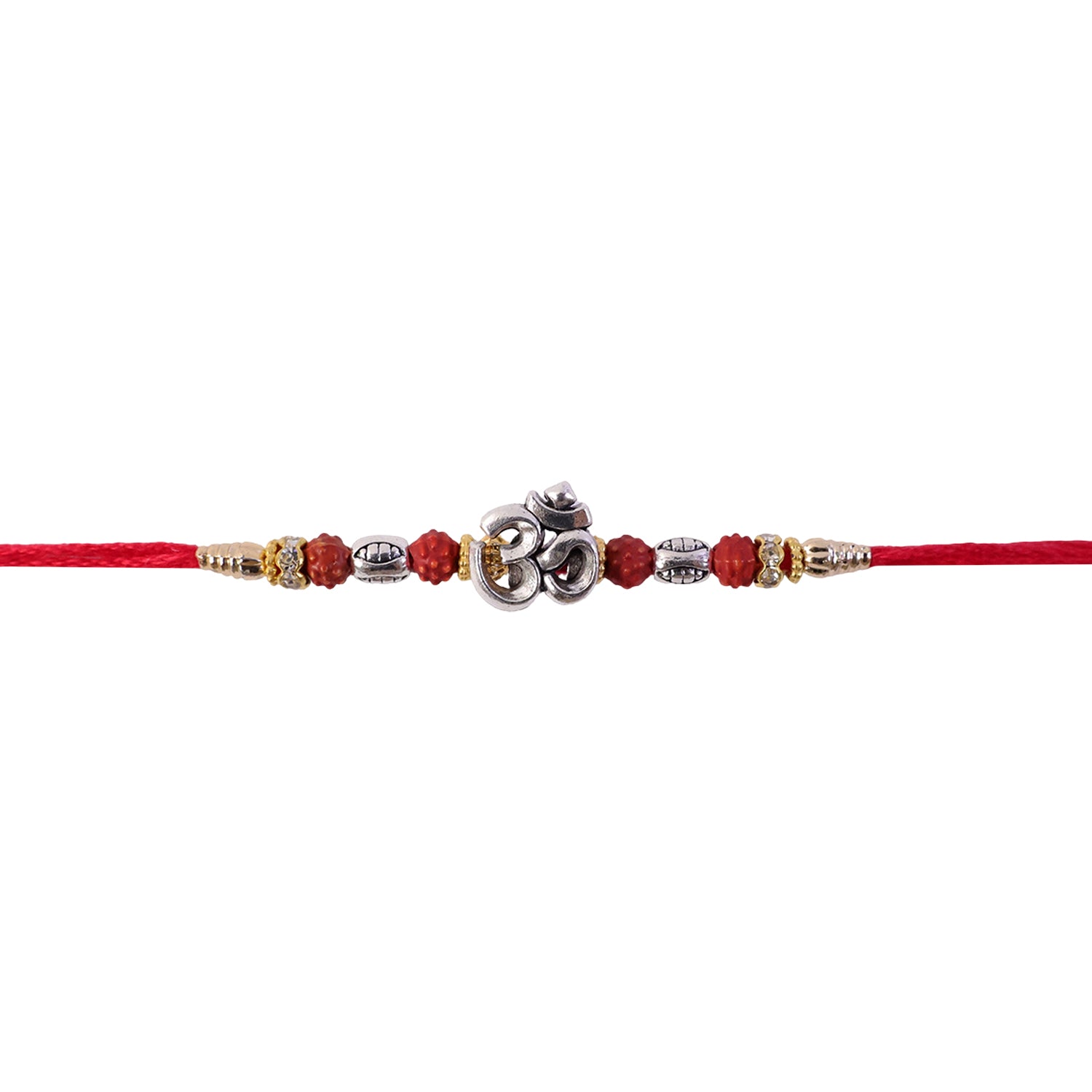 Sacred Silver Om Rakhi with Rudraksha Beads for Brother