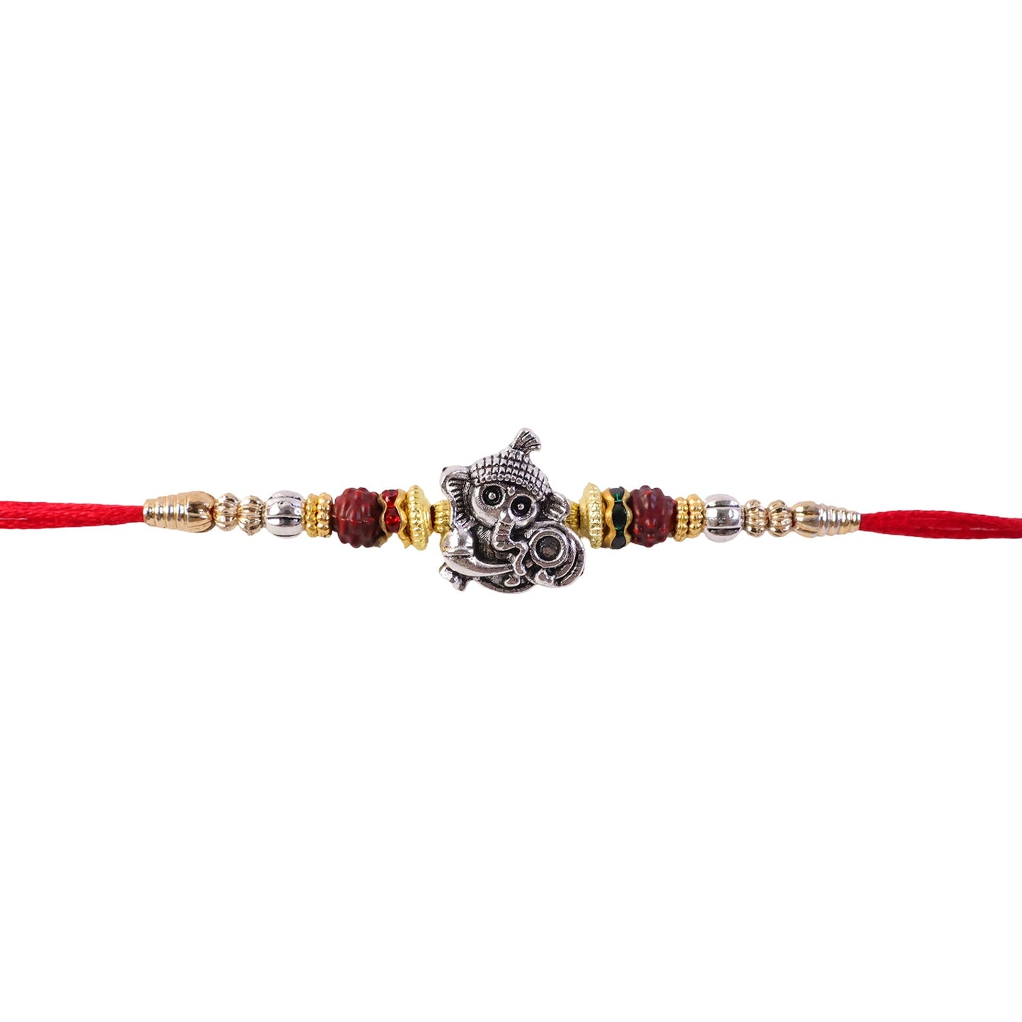 Antique Silver Baby Ganesha Rakhi with Rudraksha for Brother