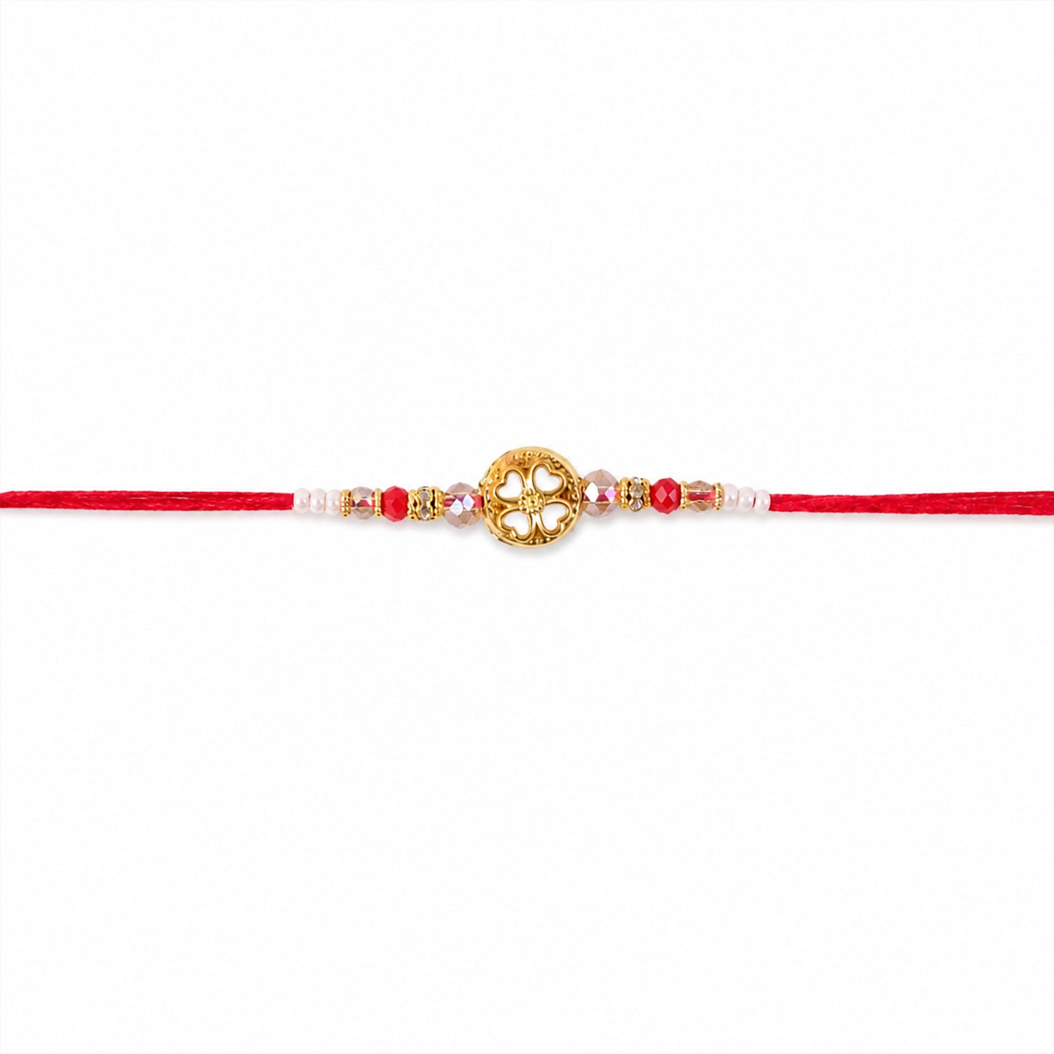 Golden Floral Cutwork Rakhi with Red Crystal Beads for Brother