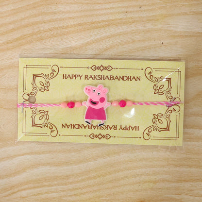 Cartoon Character Rakhi with Pink Beads for Kids