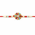 Golden Meenakari Pinwheel Rakhi with Enamel Diamond Stone