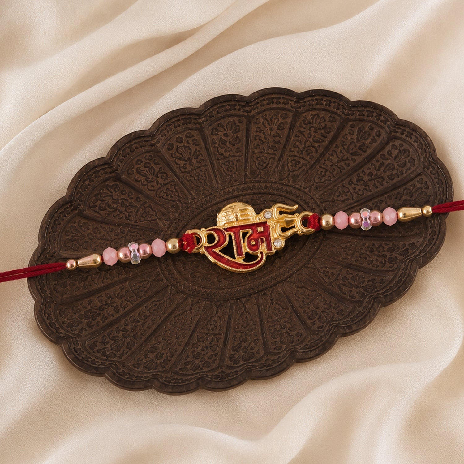 Golden Ram Naam Meenakari Rakhi with Beads for Brother