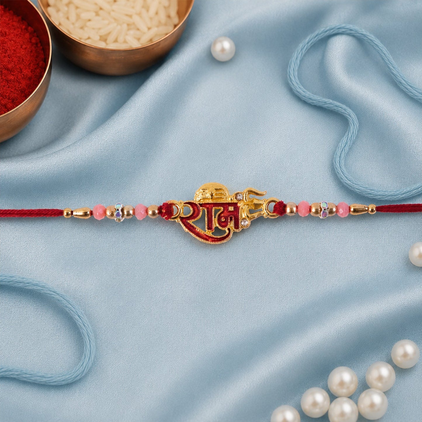Golden Ram Naam Meenakari Rakhi with Beads for Brother