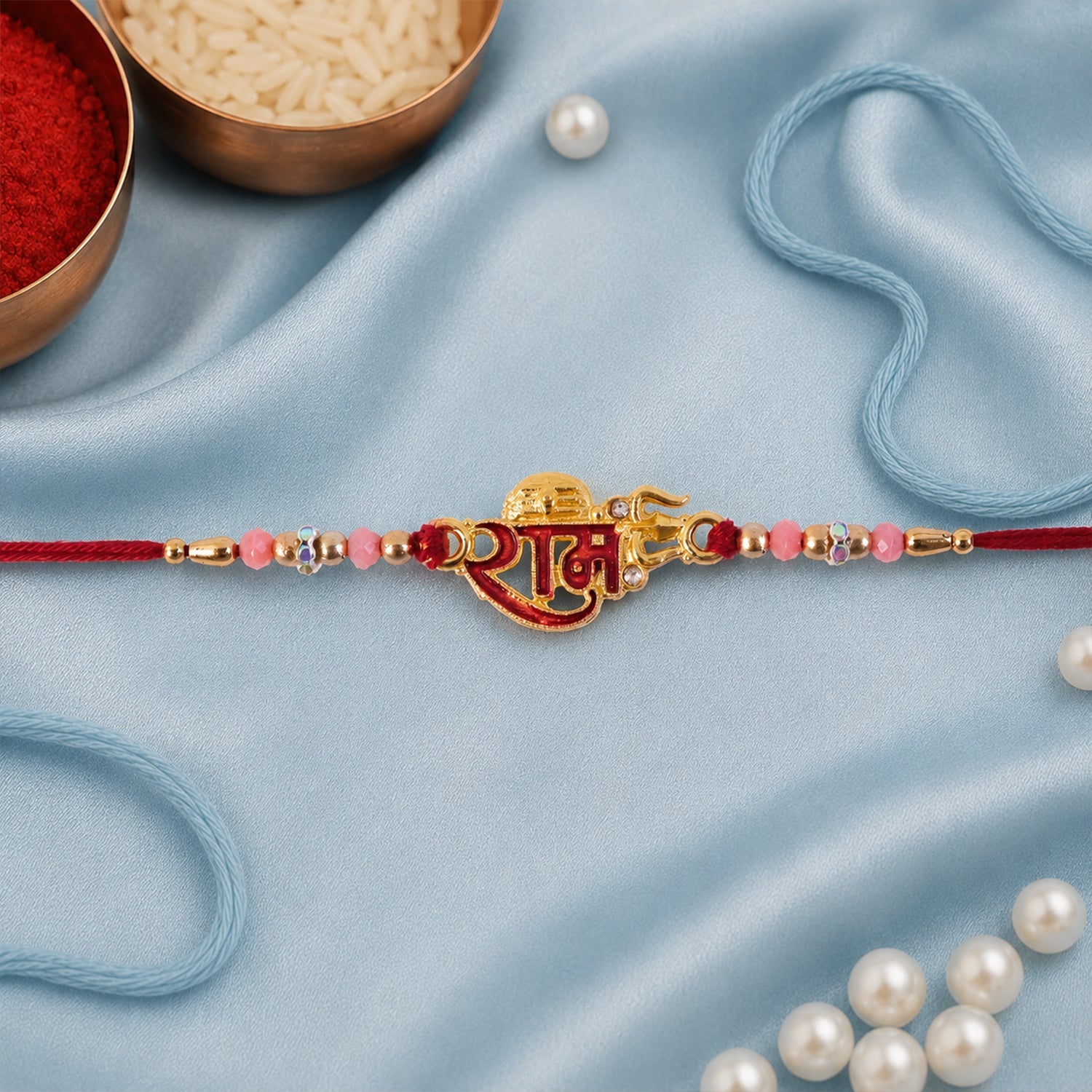 Golden Ram Naam Meenakari Rakhi with Beads for Brother
