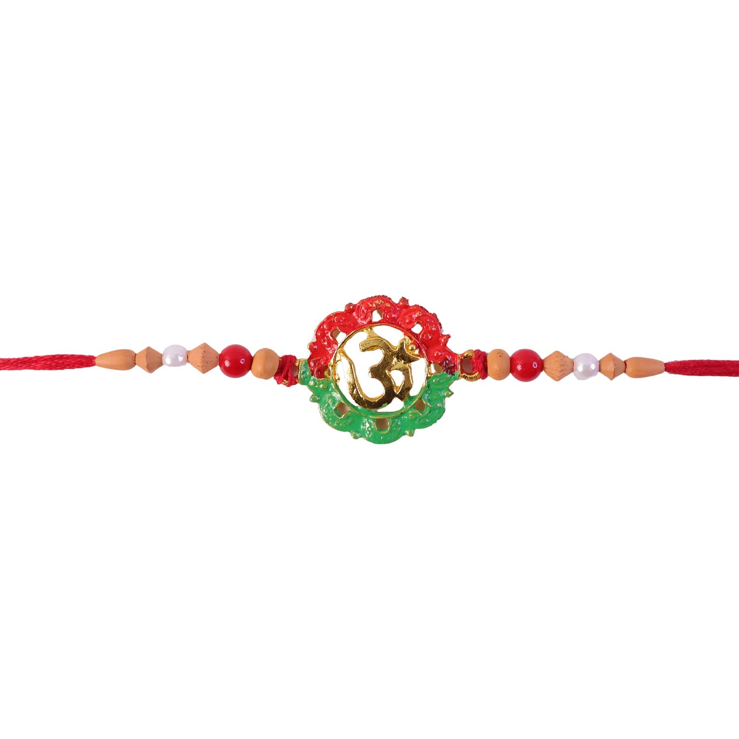 Sacred Om Meenakari Rakhi with Wooden & Pearl Beads for Brother