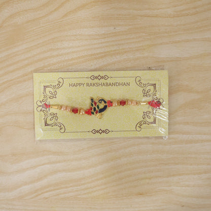Blue Meenakari Peacock Rakhi with Pearl & Crystal Beads for Brother