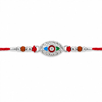 Silver Stone Design Rakhi with Beads for Brother