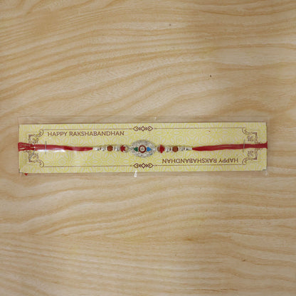 Silver Stone Design Rakhi with Beads for Brother