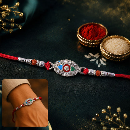 Silver Stone Design Rakhi with Beads for Brother