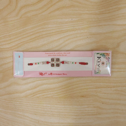 Silver Square Meenakari Rakhi with Crystal & Pearl Beads for Brother
