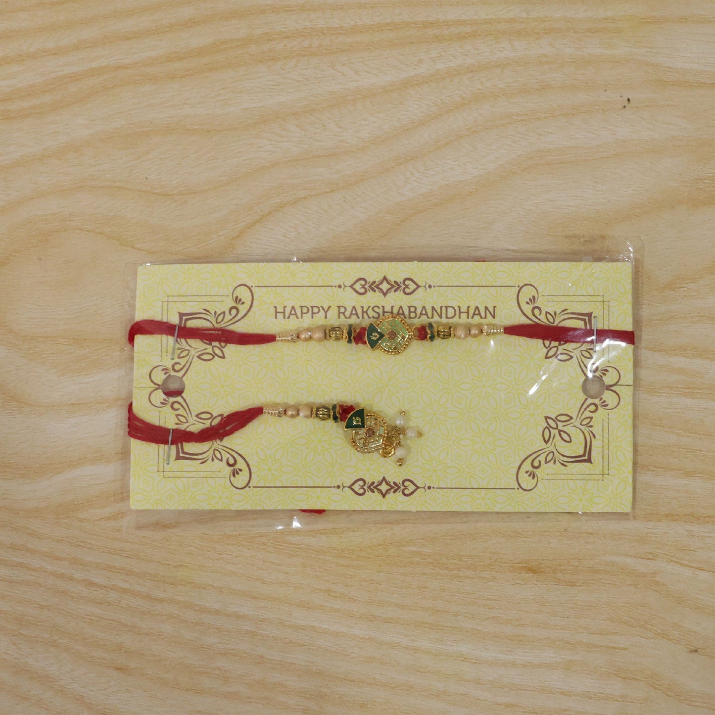 Green Meenakari Bhaiya Bhabhi Rakhi Set with Pearl Beads