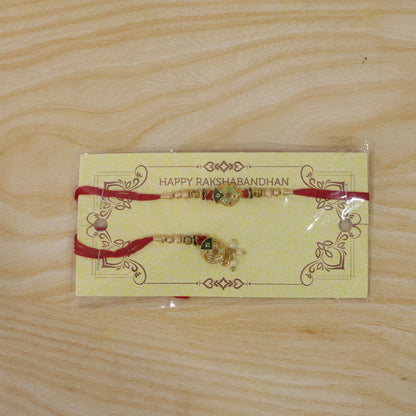 Green Meenakari Bhaiya Bhabhi Rakhi Set with Pearl Beads