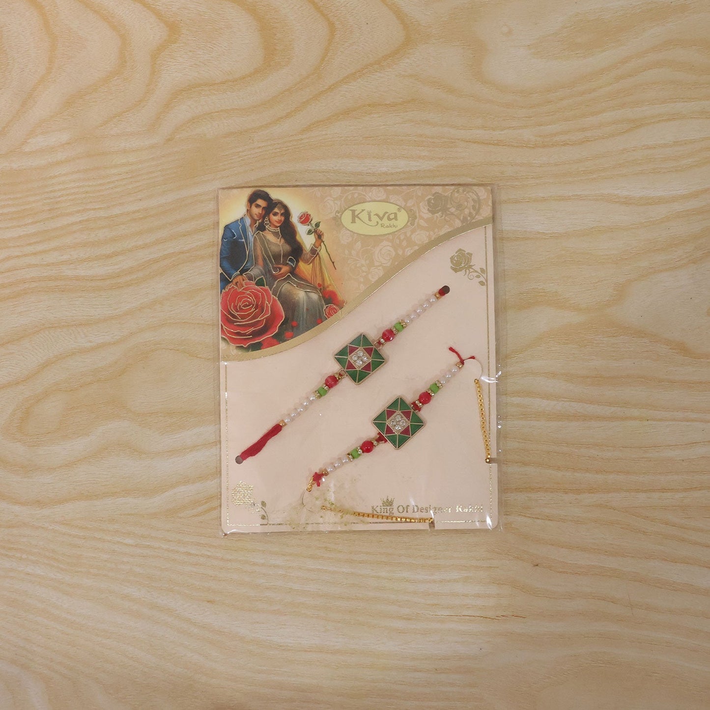 Red & Green Square Meenakari Bhaiya Bhabhi Rakhi
