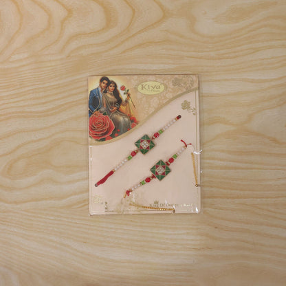 Red & Green Square Meenakari Bhaiya Bhabhi Rakhi