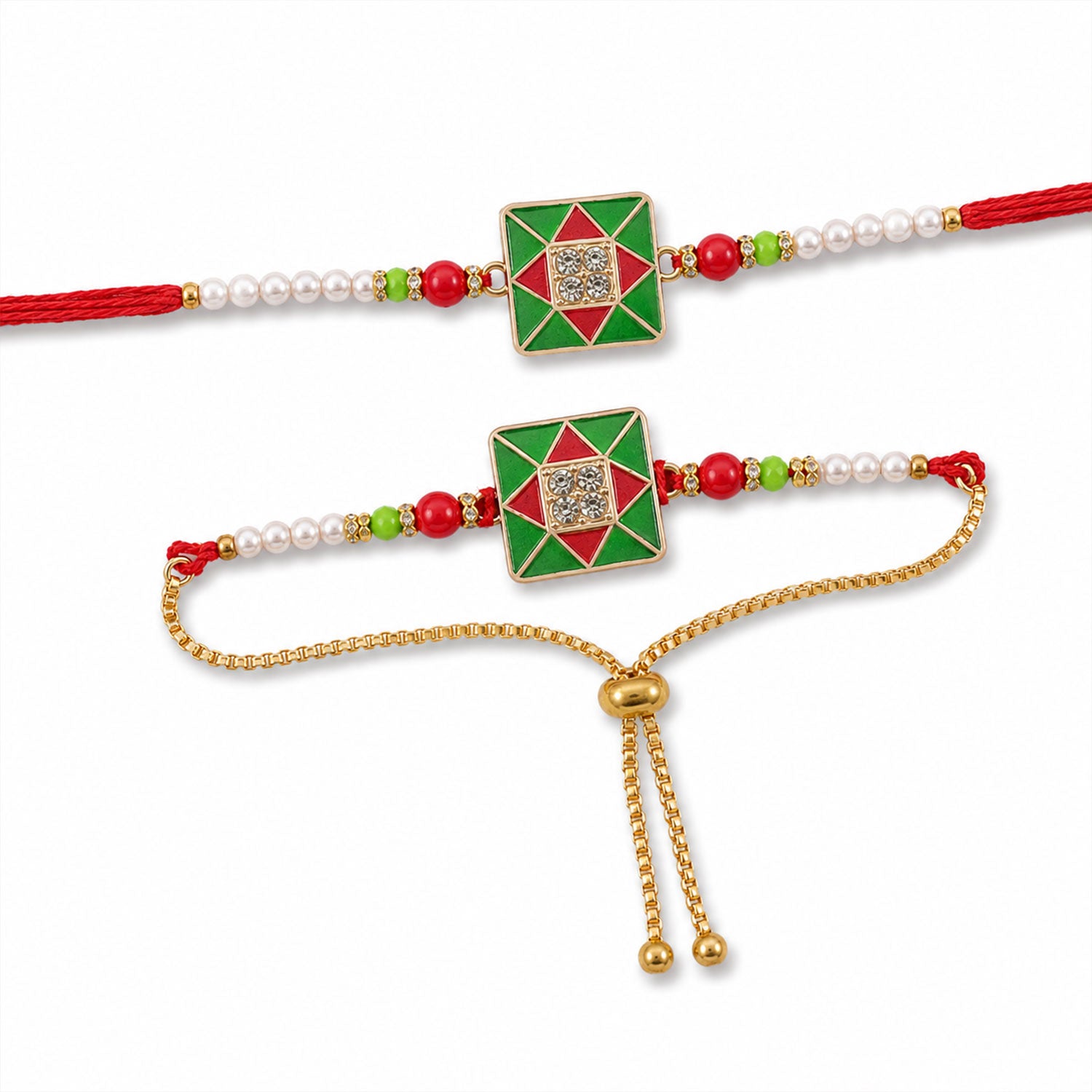 Red & Green Square Meenakari Bhaiya Bhabhi Rakhi